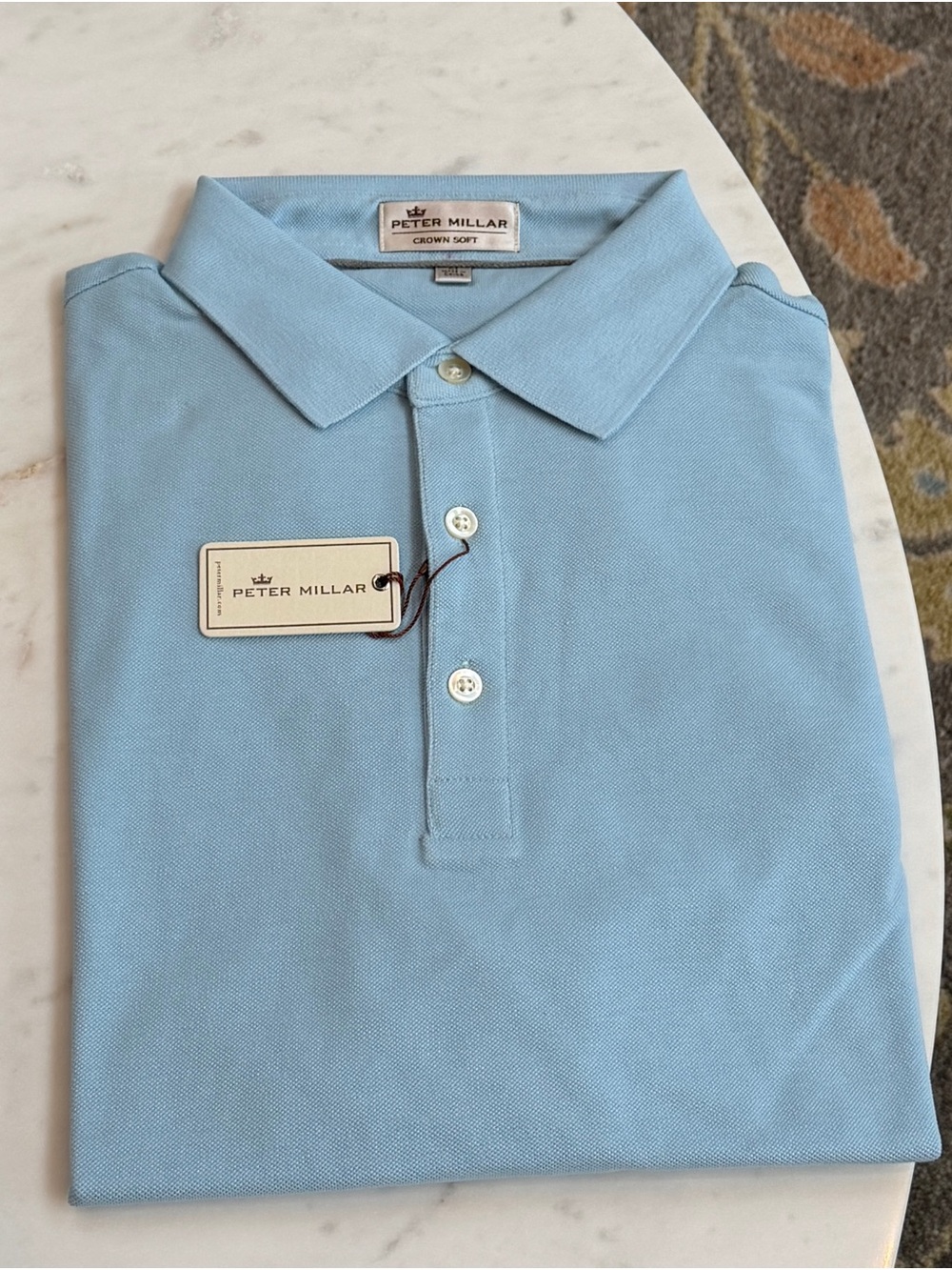 NWT Peter Millar Crown Soft Pique Polo in Tar Heel Blue, men’s size Medium